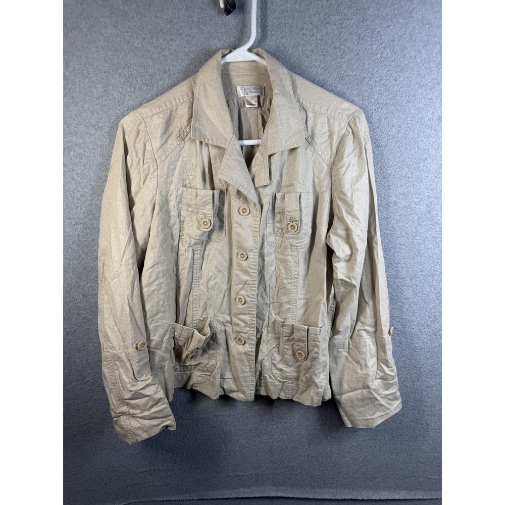 Christopher & Banks Jacket Womens Large Beige Linen Blend Button Pockets Casual